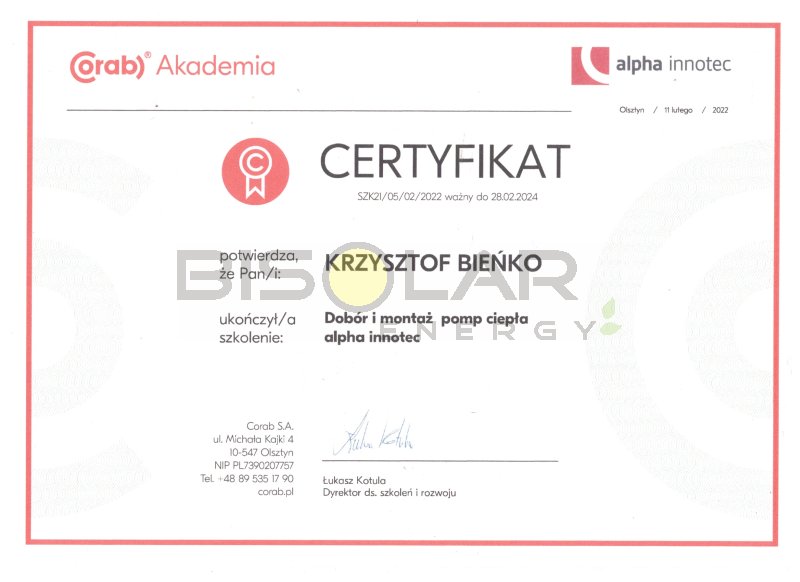 Alpha Innotec instalator certyfikat