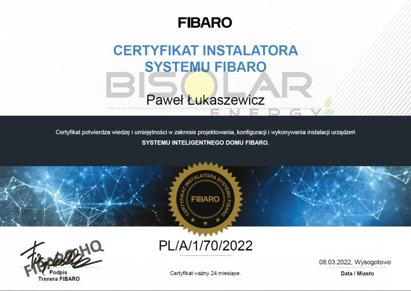 Certyfikat Fibaro instalator