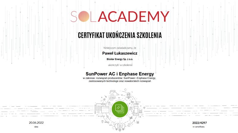 certyfikat SunPower AC Enphase